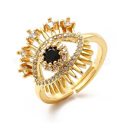 Регулируемое кольцо от сглаза из черного стекла с кубическим цирконием, украшения из латуни для женщин, реальный 18k позолоченный, размер США 7 1/4 (17.5 мм)