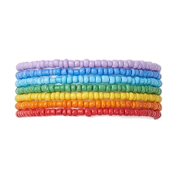 7 Stück Regenbogen-Stil Glas-Saatperlen-Armbänder-Sets für Frauen, Mischfarbe, 1/8 Zoll (0.3~0.35 cm), Innendurchmesser: 1-3/4 Zoll (4.4 cm), 7 Stück / Set