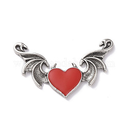 Gros pendentifs en alliage d'émail, coeur avec breloque aile, argent antique, rouge, 34x54x3mm, Trou: 1.5mm