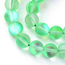 Synthetische Mondstein Perlen Stränge, holographische Perlen, gefärbt, matt, Runde, mittleres Frühlingsgrün, 8 mm, Bohrung: 1 mm, ca. 45~47 Stk. / Strang, 14~15 Zoll