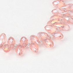 Chapelets de perles en verre électroplaqué, perles percées, larme à facettes, de couleur plaquée ab , rose, 12~13x6mm, Trou: 1mm, Environ 95~99 pcs/chapelet, 15.7~18 pouce