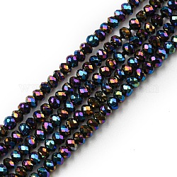 Chapelets de perles en verre électroplaqué, plein plaqué, facette, rondelle, noir plaqué, 2~2.3x1.7~1.9mm, Trou: 0.3mm, Environ 208~214 pcs/chapelet, 14.06~14.33'' (35.7~36.4 cm)