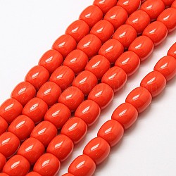 Imitazione ambra tamburo resina fili di perline per fare gioielli buddista, arancio rosso, 12x12mm, Foro: 2 mm, circa 34pcs/filo, 15.5 pollice