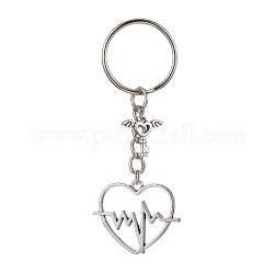 Schlüsselanhänger mit Anhänger aus Herzlegierung zum Valentinstag, mit eisernen Schlüsselringen, Herzschlag, 7.8 cm