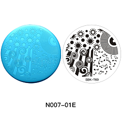 Stainless Steel Nail Art Stamping Plates, Nail Image Templates, Template Tool, Flat Round, Sun & Musical Note Pattern, Stainless Steel Color, 56x1mm