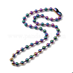 Chapado en iones (ip) 304 collar de cadena de bolas de acero inoxidable con cierre de conector para mujer, color del arco iris, 24.41 pulgada (62 cm)