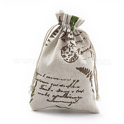 Beutel aus Polycotton (Polyester-Baumwolle), mit bedrucktem Blatt und Wort, Kokosnuss braun, 18x13 cm