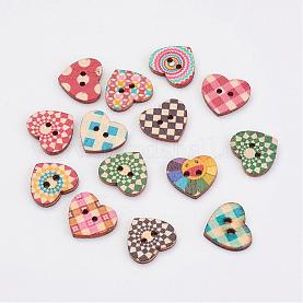 50pcs Natural Woode Heart Printed Buttons Mixed Colors 2 Hole Love Heart  Flatback Decorative Wooden Buttons 23x25.5mm for DIY Sewing Handmade  Ornament