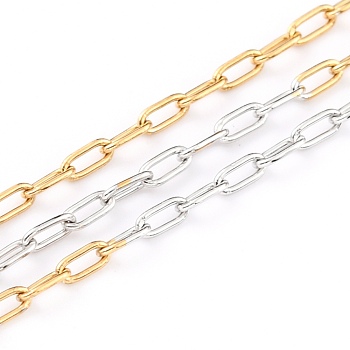 Two Tone 304 Stainless Steel Paperclip Chains, Drawn Elongated Cable Chains, Soldered, with Spool, Golden & Stainless Steel Color, 3x1.5x1mm, 32.8 Feet(10m)/roll