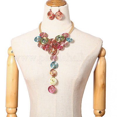 Комплекты ожерелий и серег с подвесками из сплава с алюминиевой проволокой WG2C641-01-1