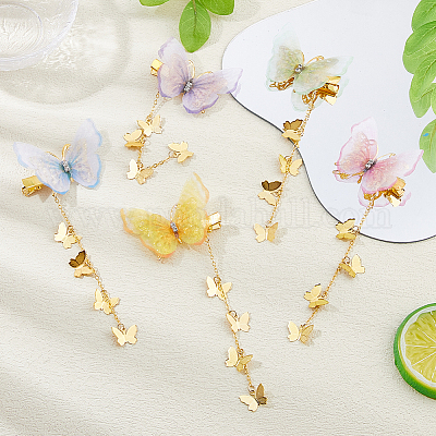 5 пара заколок-бабочк из полиэстера и железа для волос из кожи аллигатора&nbsp;PHAR-FH00002-1