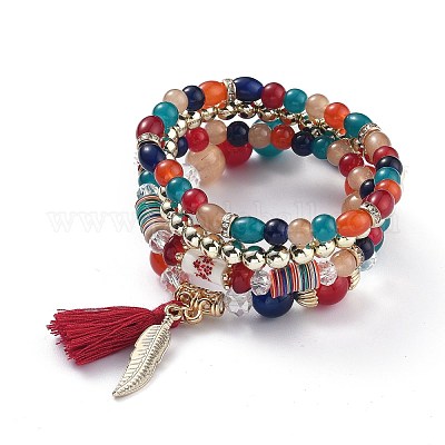Set di braccialetti elasticizzati multistrato&nbsp;BJEW-H533-02C-1