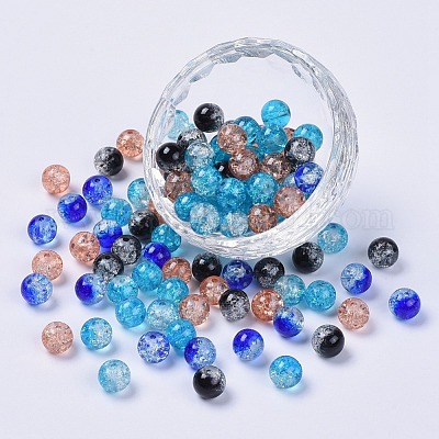 200pcs 5 Colors Baking Painted Crackle Glass Beads 8mm Round