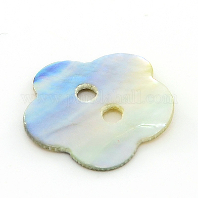 Mother of Pearl Buttons, Akoya Shell Button, Flower, Mixed Color,  15x15x1mm, Hole: 2mm