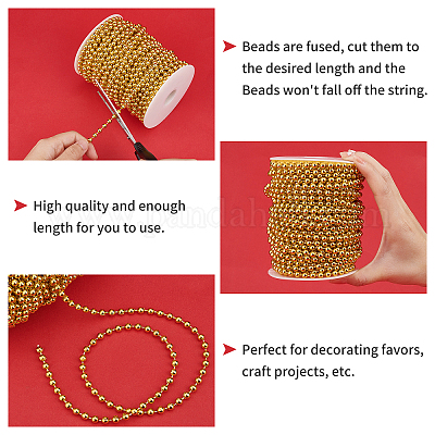 PandaHall Elite 131ft Gold Beaded Garland, 4mm Christmas Tree Ball Chain  Faux Pearl Garland Imitation Pearl Bead String Chain for Wedding  Centerpieces Bridal Bouquet Party Keychain Tags Necklaces 