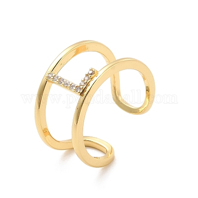 Кольцо-манжета с открытой буквой из прозрачного кубического циркония RJEW-A012-01G-L-1