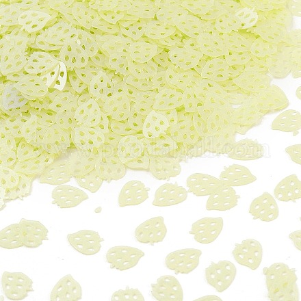 プラスチックスパンコールビーズ  マットなスタイル  縫製工芸品の装飾  苺  緑黄  7x6x0.3mm PVC-R024-05B-1