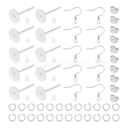 UNICRAFTALE Stainless Steel DIY Earring Making Kit 400pcs Flat Pad Brass Earrings Settings Posts with Pins and 100pcs French Earring Hooks with for DIY Earrings Jewelry Making 6mm DIY-UN0004-92-1