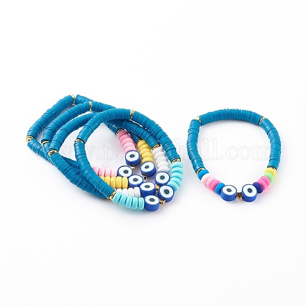 Handmade Polymer Clay Heishi Beaded Stretch Bracelets BJEW-JB06139-1