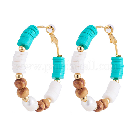 Brass Heishi Beaded Hoop Earrings EJEW-JE04087-04-1