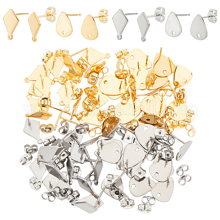Dicosmétique 64 pièces 2 styles boucles d'oreilles accessoires 2 couleurs en acier inoxydable larme et losange boucle d'oreille post clous d'oreille dorés avec poussoirs d'oreilles pour bricolage boucles d'oreilles fabrication de bijoux STAS-DC0011-34-1