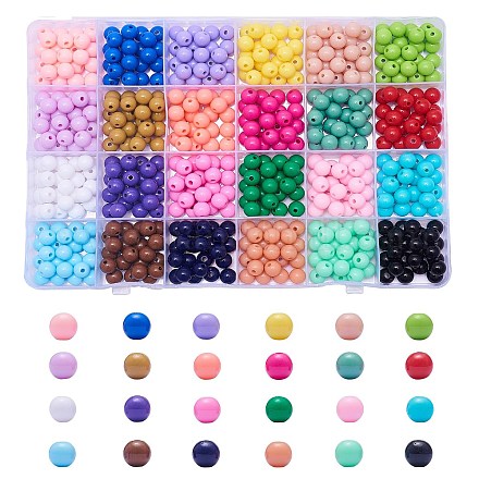600pcs 24 couleurs perles acryliques opaques MACR-CJ0001-14-1