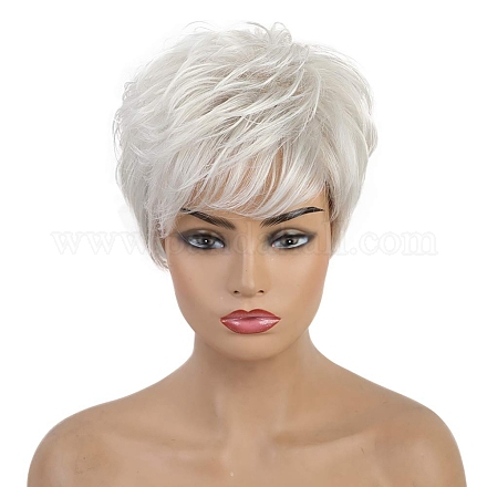 ショートストレートウィッグ  合成かつら  前髪あり  耐熱高温繊維  女性のために  銀  11.02インチ（28cm） OHAR-I019-05-1