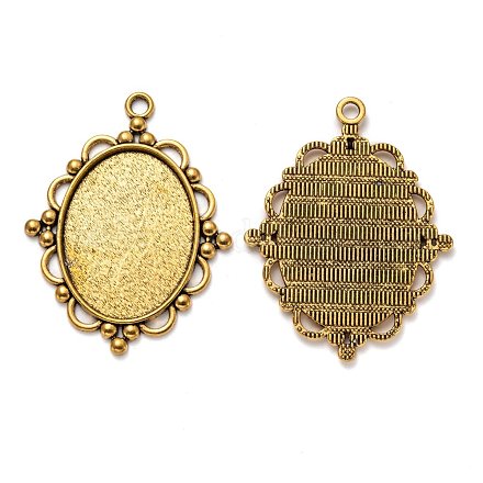 Alliage de style tibétain supports cabochons plat pendentif ovale TIBEP-M022-A-05AG-RS-1