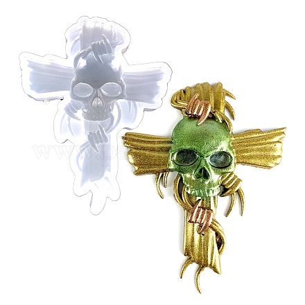 Croix de religion avec moules en silicone d'affichage de crâne DIY-L071-10-1