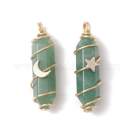Natural Green Aventurine Copper Wire Wrapped Pendants PALLOY-JF02535-05-1
