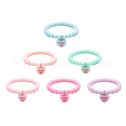 6 pièces 6 couleurs bonbon couleur acrylique rond perlé bracelets extensibles ensemble BJEW-JB08985-1