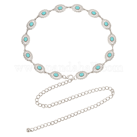 Synthetic Turquoise Oval Link Chain Waist Belts AJEW-WH0314-128P-1
