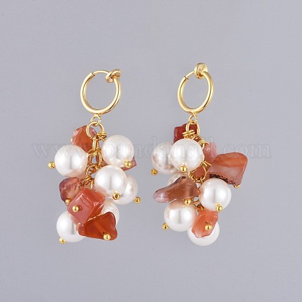 Natural Red Agate/Carnelian Chip Clip-on Earrings X-EJEW-JE03834-02-1
