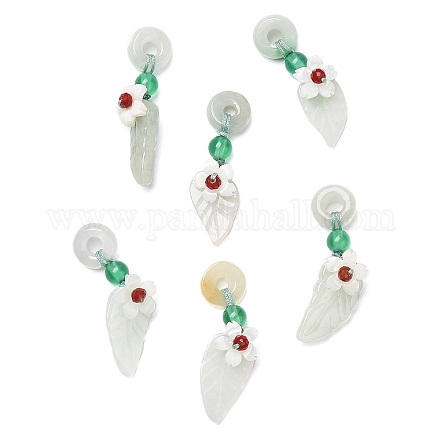 Jadéite naturelle et agate d'onyx vert naturel et décorations de pendentif en cristal/feuille G-G008-06-1