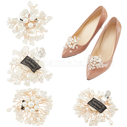 Craspire 4 pz 2 stili in lega di fiori con decorazioni in plastica per scarpe in finta perla FIND-CP0001-64-1