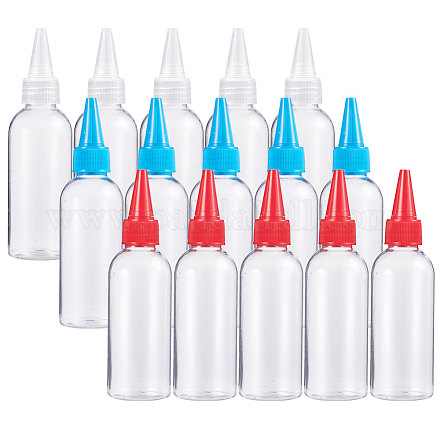 Benecreat3色液体用プラスチック空ボトル  先のとがった口のトップキャップ  ミックスカラー  13.4x3.75cm  容量：80ml（2.7液量オンス）  5個/カラー  15個/セット DIY-BC0009-19-1
