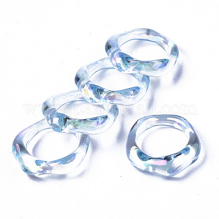 透明樹脂指輪  ABカラーメッキ  ライトスカイブルー  usサイズ6 3/4(17.1mm) RJEW-T013-001-E06-1
