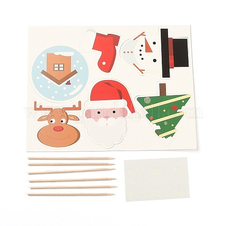 Diyのクリスマスのテーマ紙ケーキ挿入カードの装飾  竹の棒で  ケーキデコレーション用  サンタクロース  ミックスカラー  101mm DIY-H108-13-1