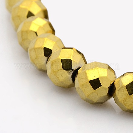 Faceted Round Non-magnetic Synthetic Hematite Beads Strands G-P061-73-10mm-G-1