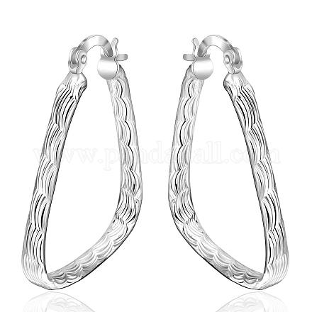 Women Big Earrings Silver Color Plated Brass Fancy Cut Triangle Hoop Earrings EJEW-BB11988-1