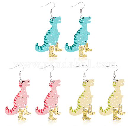 ANATTASOUL 3 Pairs 3 Colors Dinosaur & High Heels Acrylic Dangle Earrings EJEW-AN0002-79-1