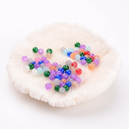Perles rondes en verre de jade imitation mixte X-DGLA-S076-4mm-M-1