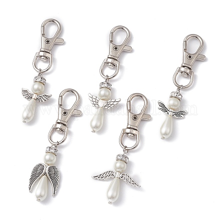 Decorazioni con ciondoli in lega di angeli e perle di vetro HJEW-JM01103-1
