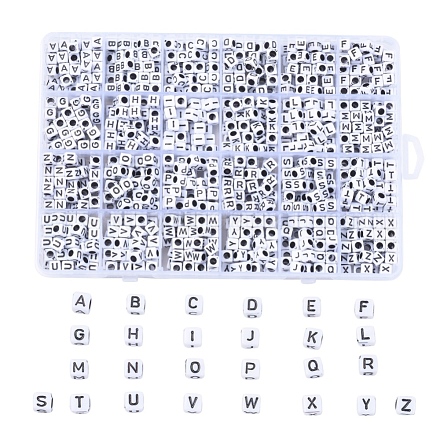 クラフトアクリルビーズ  アルファベットスタイル  水平穴  キューブ  a～zの文字  6x6x6mm  穴：3mm  約934個/箱 SACR-X0015-10-1