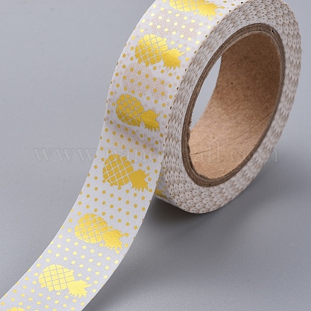 箔マスキングテープ  DIYスクラップブック装飾紙テープ  マスキングテープ  工芸品やギフト用  パイナップル  ゴールド  15mm  10 m /ロール DIY-G016-D09-1
