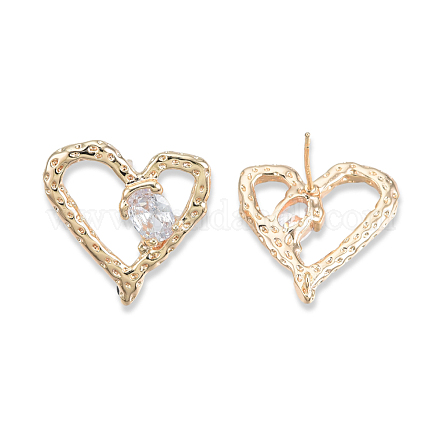 Clear Cubic Zirconia Heart Stud Earrings EJEW-N012-51LG-A-1