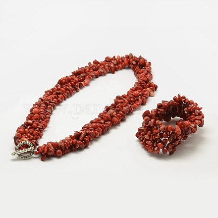 Perles de corail de puce bracelets et colliers ensembles de bijoux X-SJEW-F133-04-1