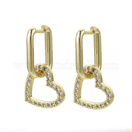 Brass Micro Pave Clear Cubic Zirconia Dangle Huggie Hoop Earrings KK-R137-022-NF-1