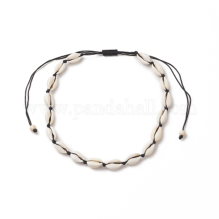 Halskette aus natürlichen Kaurimuscheln und synthetischen türkisfarbenen geflochtenen Perlen für Damen NJEW-JN04253-02-1