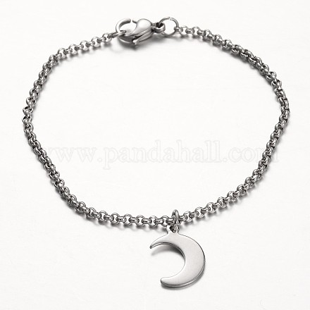 Moon Stainless Steel Charm Bracelets BJEW-JB01946-01-1